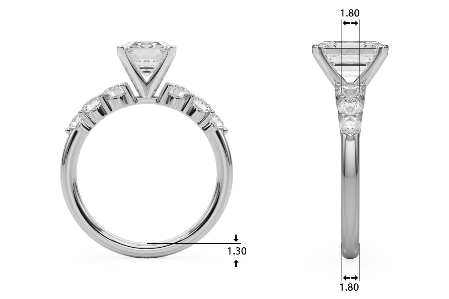 Graduating Single Row Round Engagement Ring, style 51229, Top view in white gold or platinum