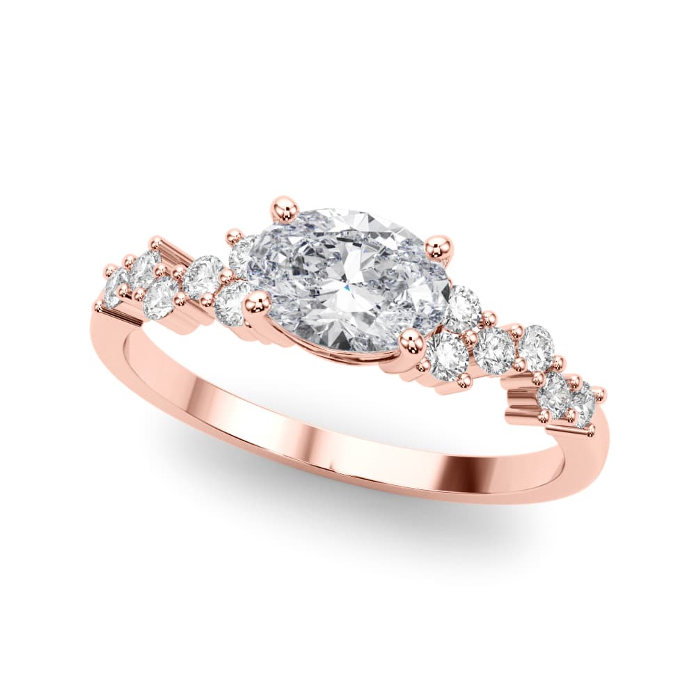 East West Oval Scattered Diamond Engagement Ring, style 51232, Front view in rose gold