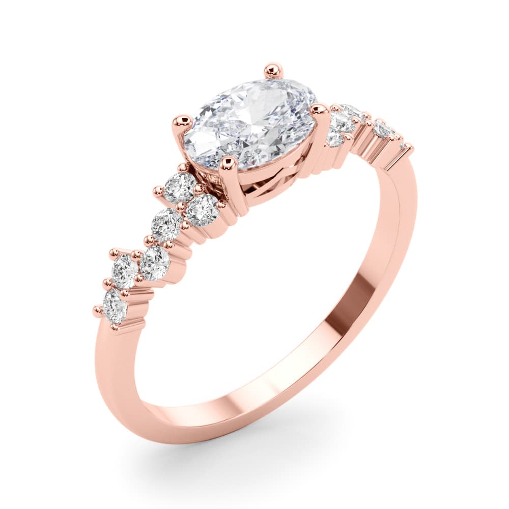 East West Oval Scattered Diamond Engagement Ring, style 51232, Angle view in rose gold