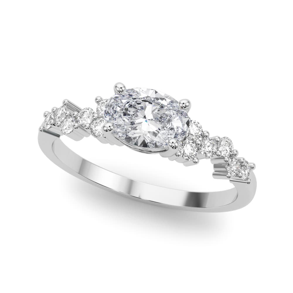 East West Oval Scattered Diamond Engagement Ring — style 51232 in 10k White Gold
