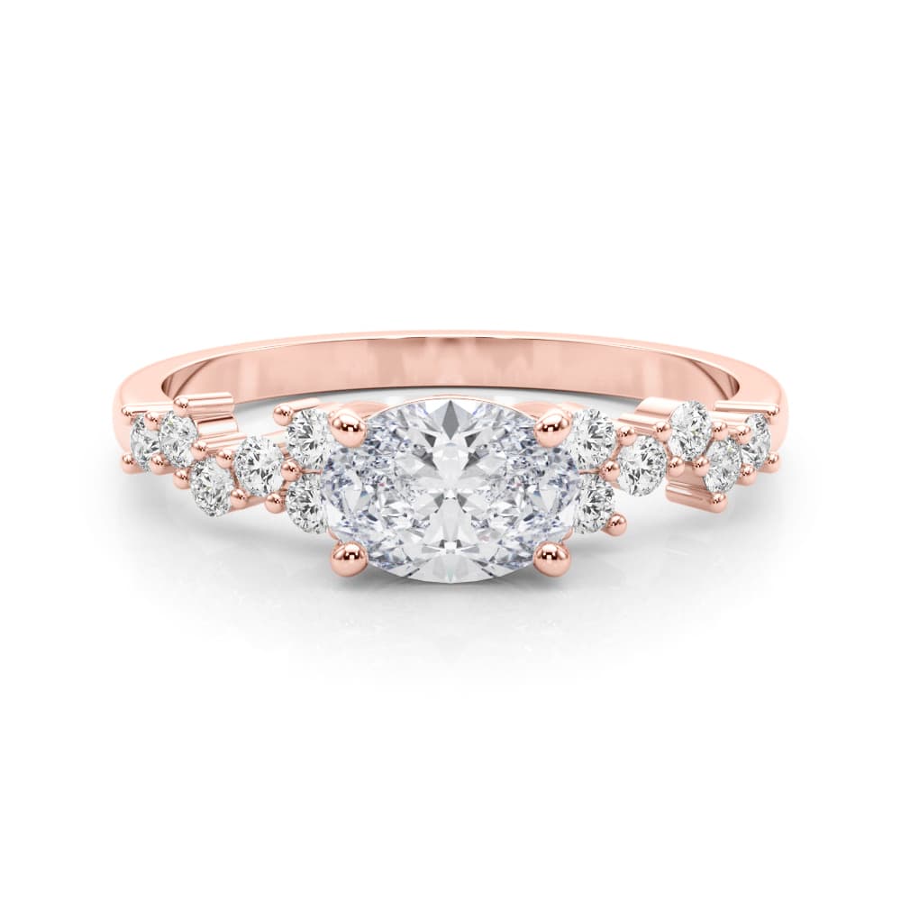 East West Oval Scattered Diamond Engagement Ring, style 51232, On hand view in rose gold
