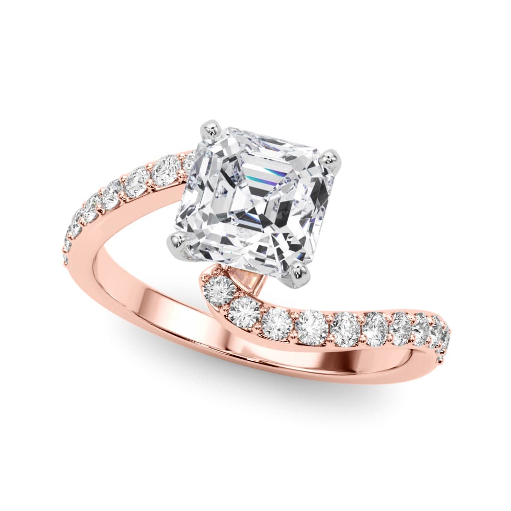 Solitaire Plus Single Row Curved Engagement Ring, style 51233, Front view in rose gold