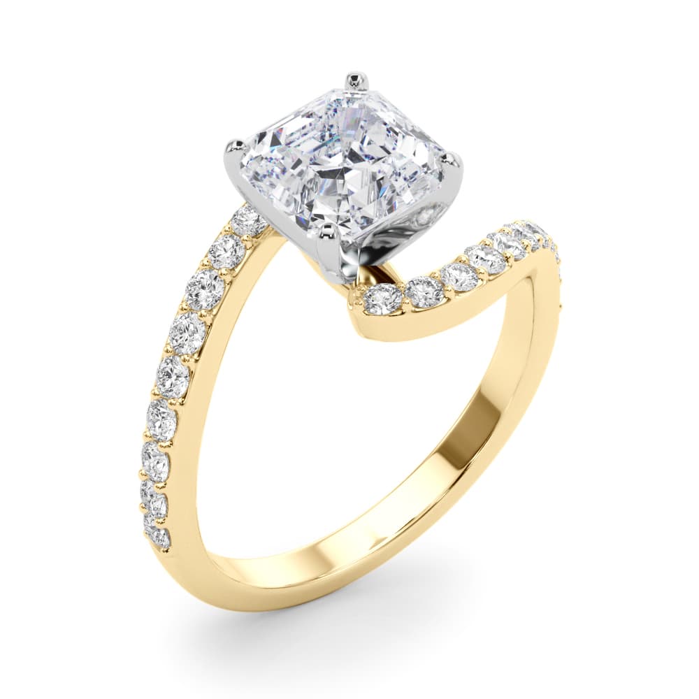 Solitaire Plus Single Row Curved Engagement Ring, style 51233, Angle view in yellow gold