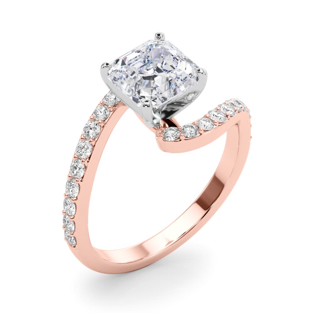 Solitaire Plus Single Row Curved Engagement Ring, style 51233, Angle view in rose gold