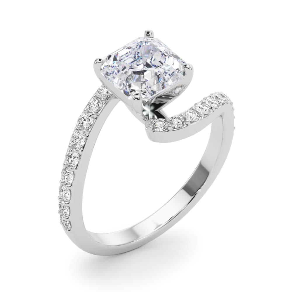 Solitaire Plus Single Row Curved Engagement Ring, style 51233, Angle view in white gold or platinum