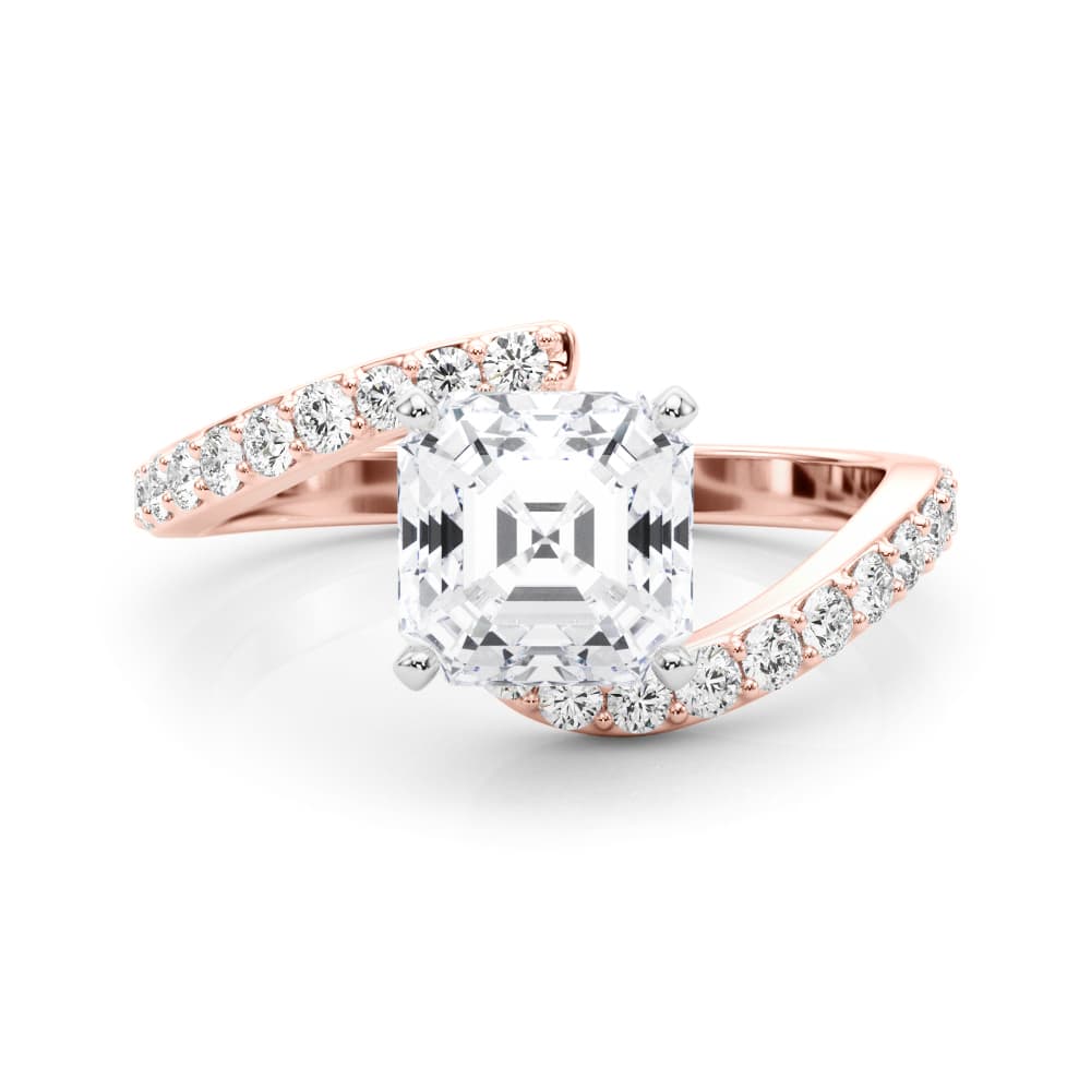Solitaire Plus Single Row Curved Engagement Ring, style 51233, On hand view in rose gold