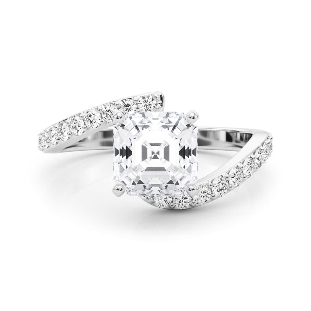Solitaire Plus Single Row Curved Engagement Ring, style 51233, On hand view in white gold or platinum