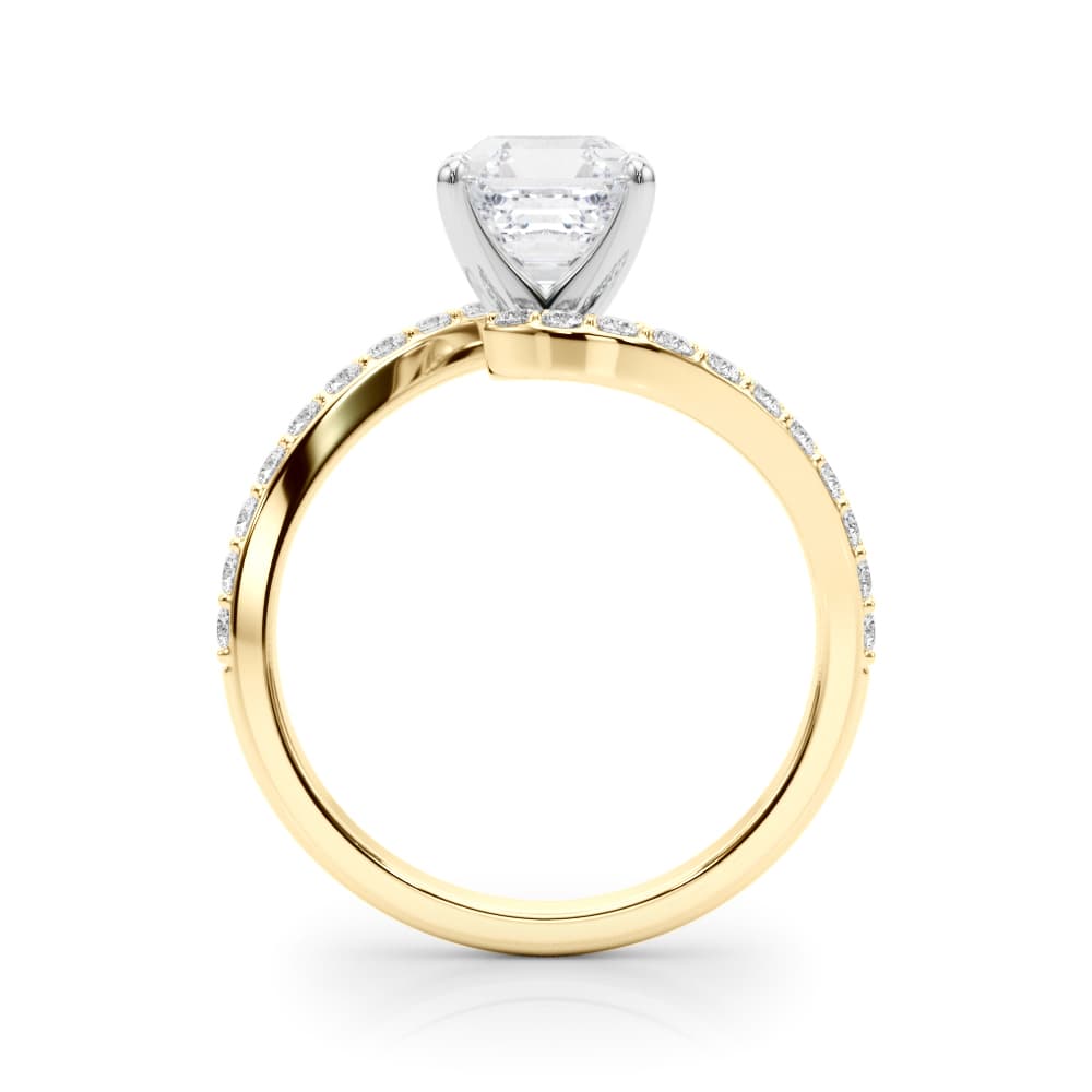 Solitaire Plus Single Row Curved Engagement Ring, style 51233, Side view in yellow gold