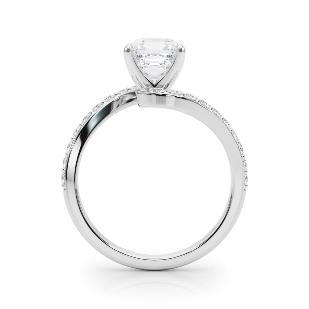 Solitaire Plus Single Row Curved Engagement Ring, style 51233, Side view in white gold or platinum
