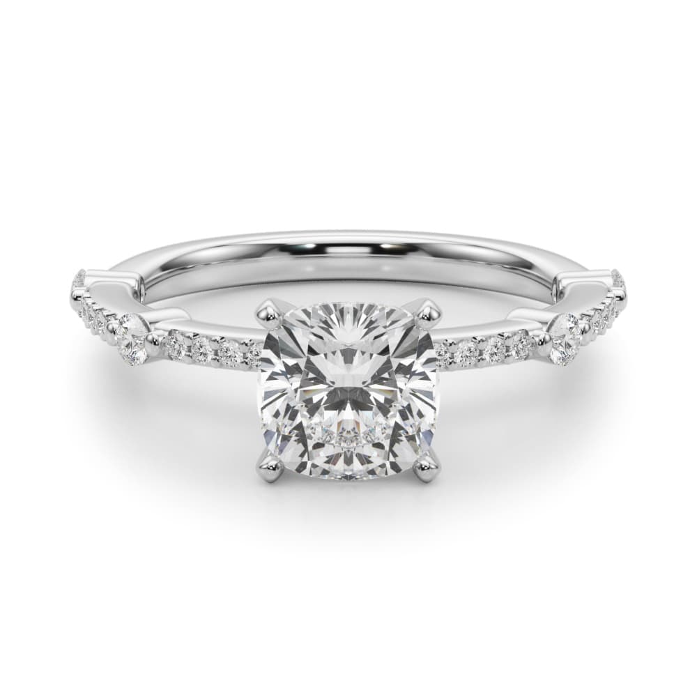 Single Row Engagement Ring, style 51238, Angle view in white gold or platinum