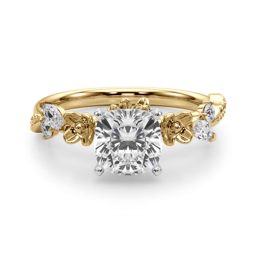 Floral Engagement Ring, style 51239, Angle view in yellow gold
