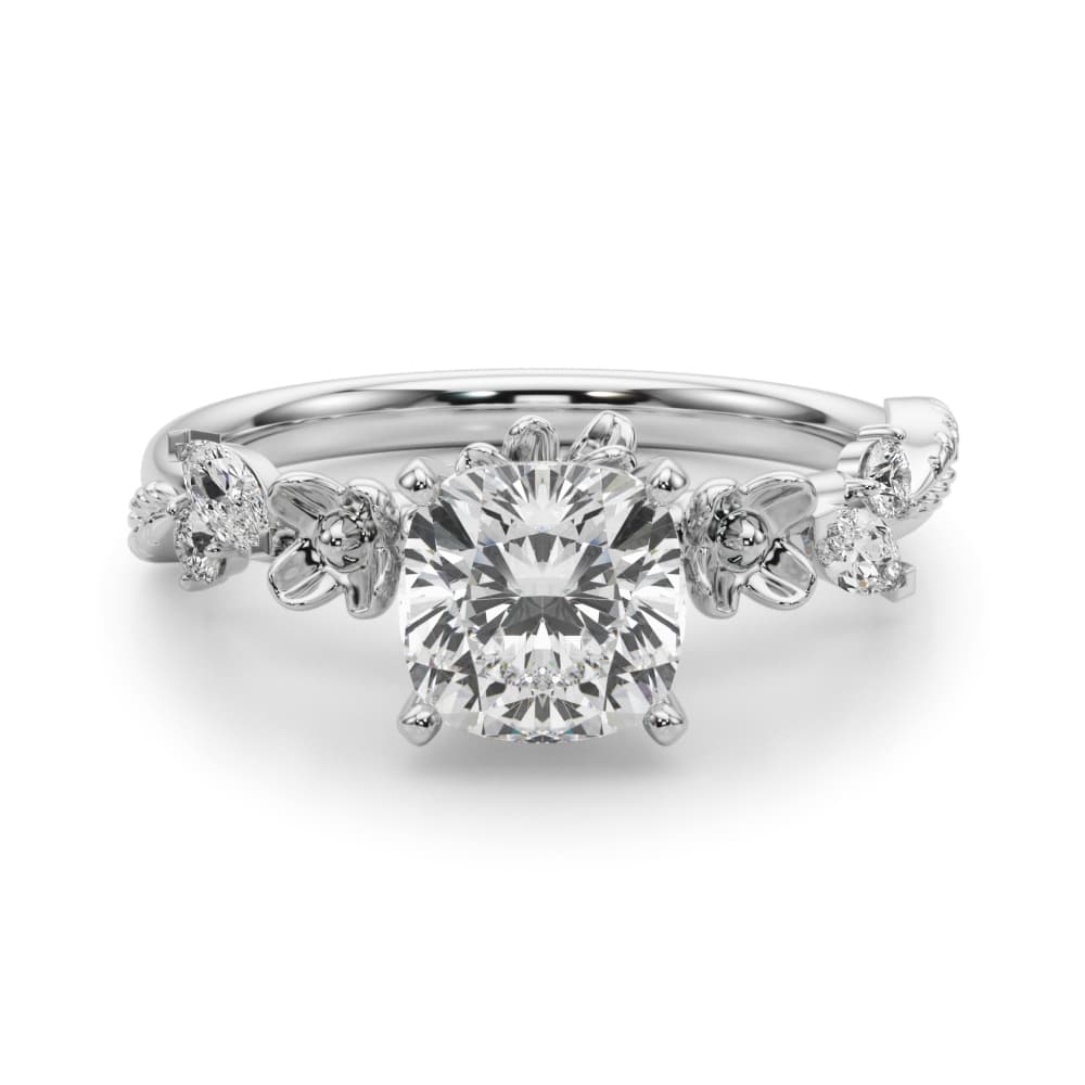 Floral Engagement Ring, style 51239, Angle view in white gold or platinum
