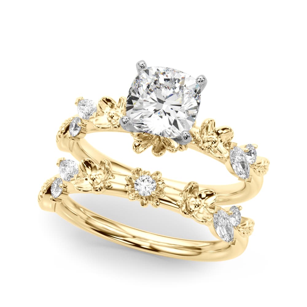 Floral Engagement Ring, style 51239, On hand view in yellow gold