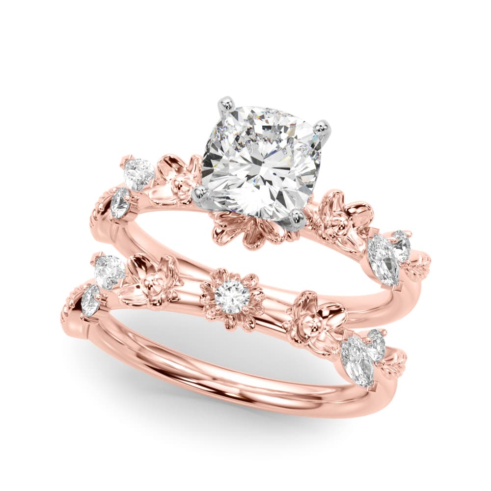 Floral Engagement Ring, style 51239, On hand view in rose gold