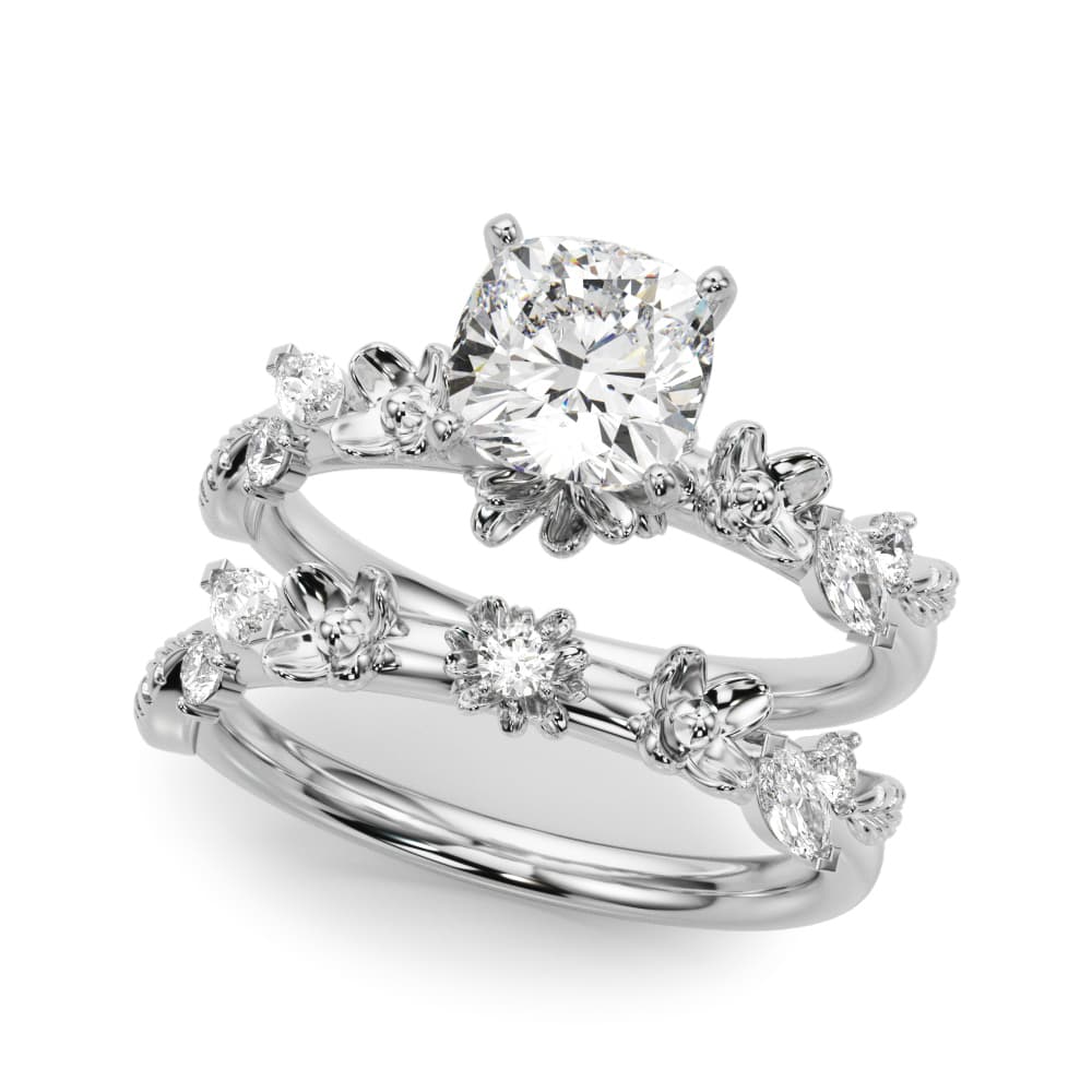 Floral Engagement Ring, style 51239, On hand view in white gold or platinum