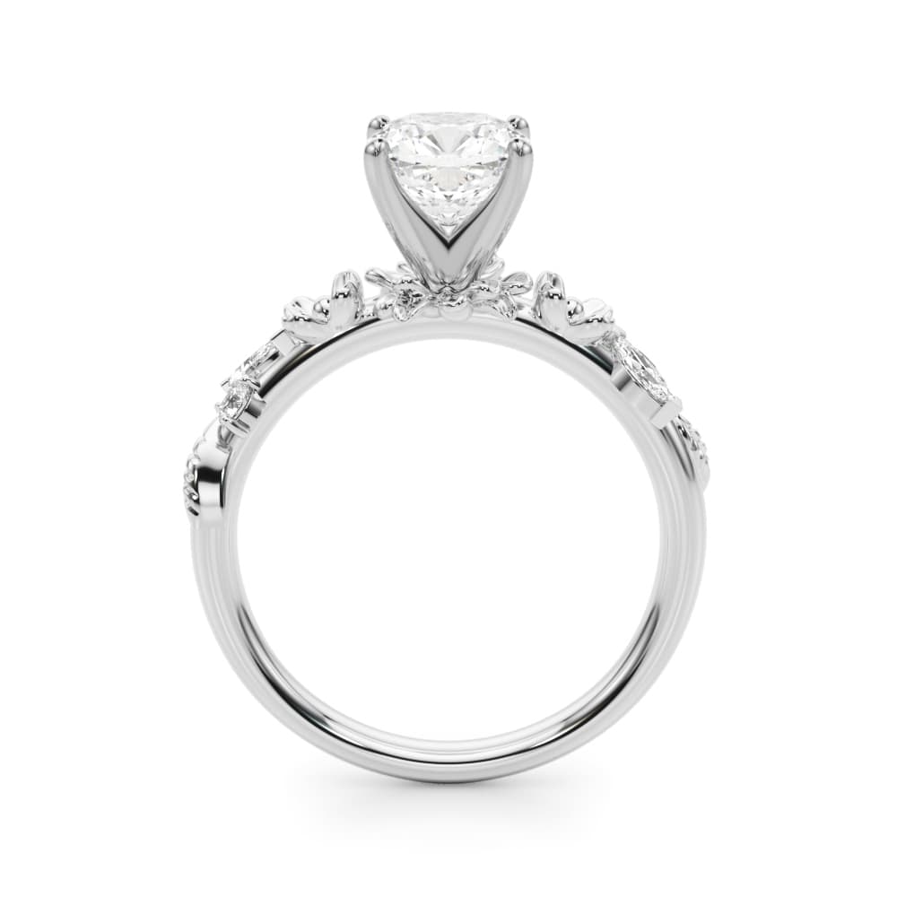 Floral Engagement Ring, style 51239, Side view in white gold or platinum