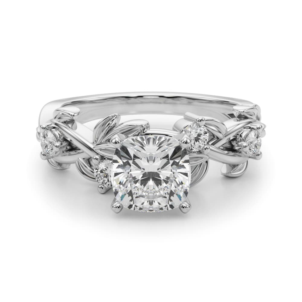 Floral Engagement Ring, style 51240, Angle view in white gold or platinum