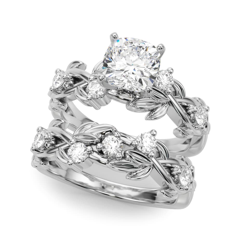 Floral Engagement Ring, style 51240, On hand view in white gold or platinum