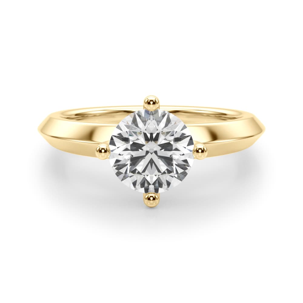 Solitaire Knife Edge Round Engagement Ring, style 51241, Angle view in yellow gold