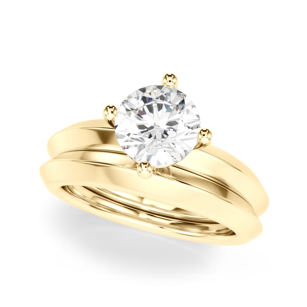 Solitaire Knife Edge Round Engagement Ring, style 51241, On hand view in yellow gold