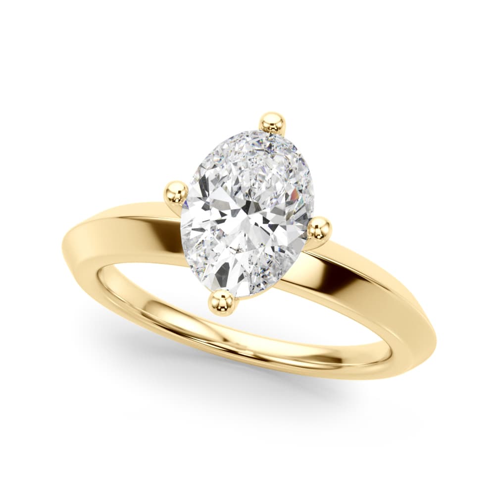 Solitaire Knife Edge Oval Engagement Ring, style 51242, Front view in yellow gold