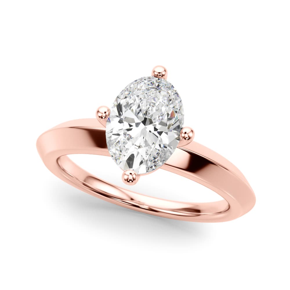 Solitaire Knife Edge Oval Engagement Ring, style 51242, Front view in rose gold