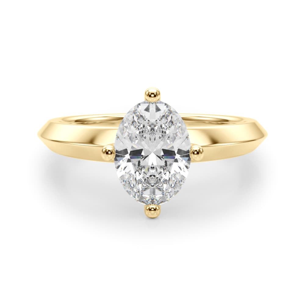 Solitaire Knife Edge Oval Engagement Ring, style 51242, Angle view in yellow gold