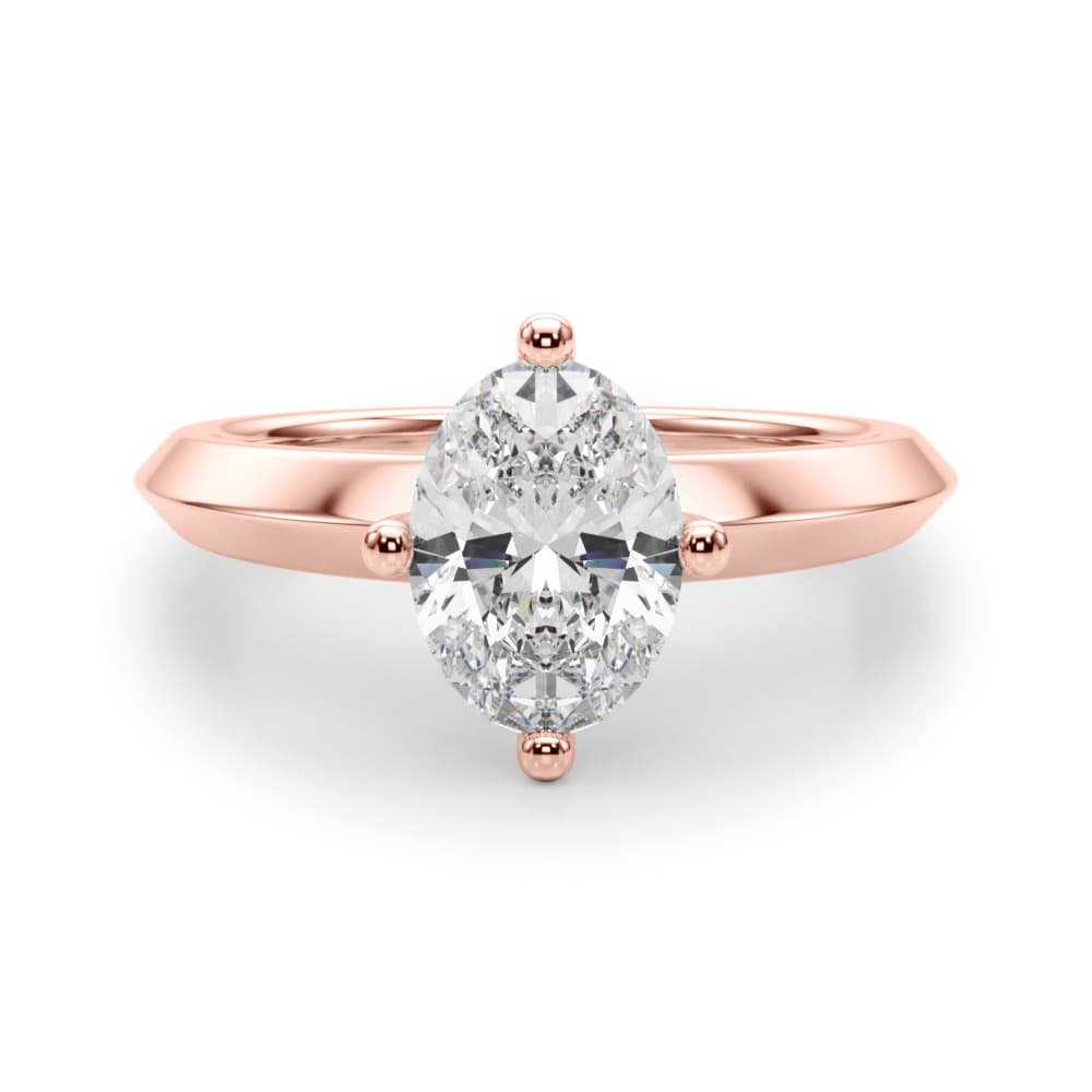 Solitaire Knife Edge Oval Engagement Ring, style 51242, Angle view in rose gold