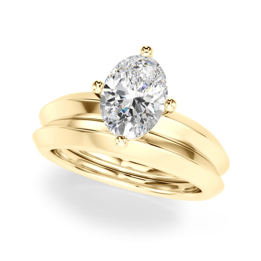 Solitaire Knife Edge Oval Engagement Ring, style 51242, On hand view in yellow gold