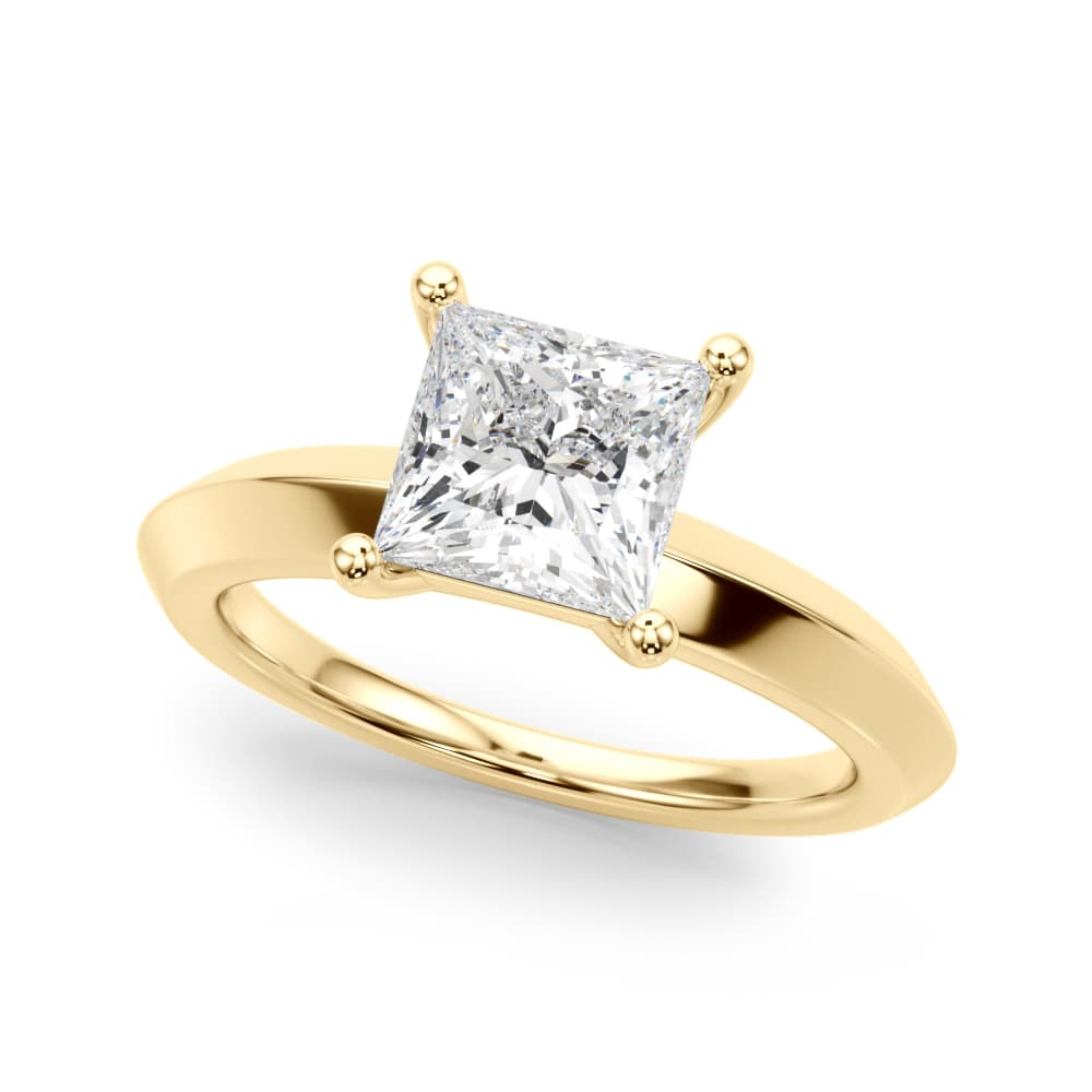 Solitaire Knife Edge Princess Cut Engagement Ring, style 51243, Front view in yellow gold