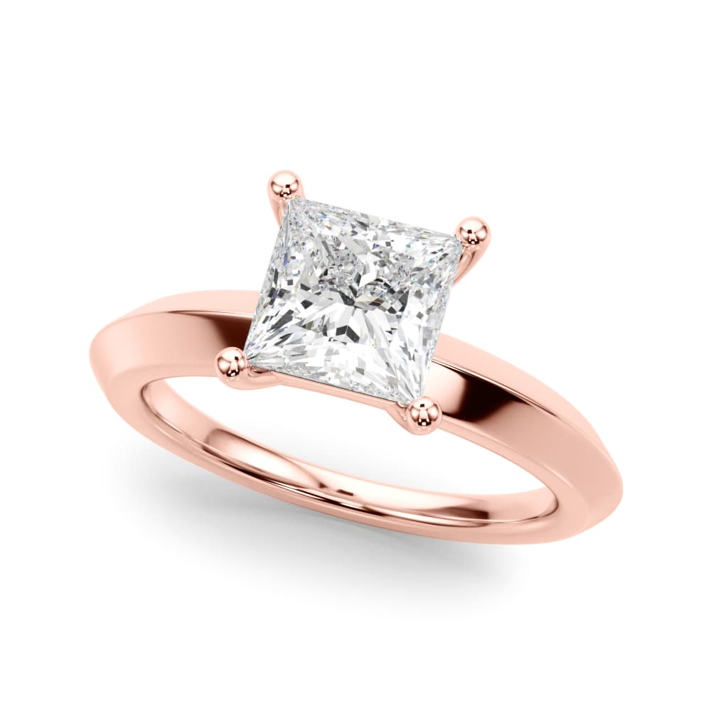 Solitaire Knife Edge Princess Cut Engagement Ring, style 51243, Front view in rose gold
