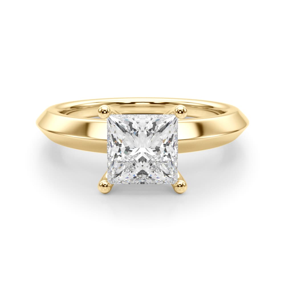 Solitaire Knife Edge Princess Cut Engagement Ring, style 51243, Angle view in yellow gold