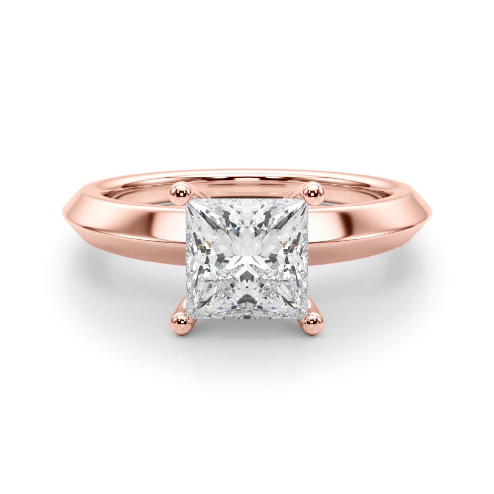 Solitaire Knife Edge Princess Cut Engagement Ring, style 51243, Angle view in rose gold