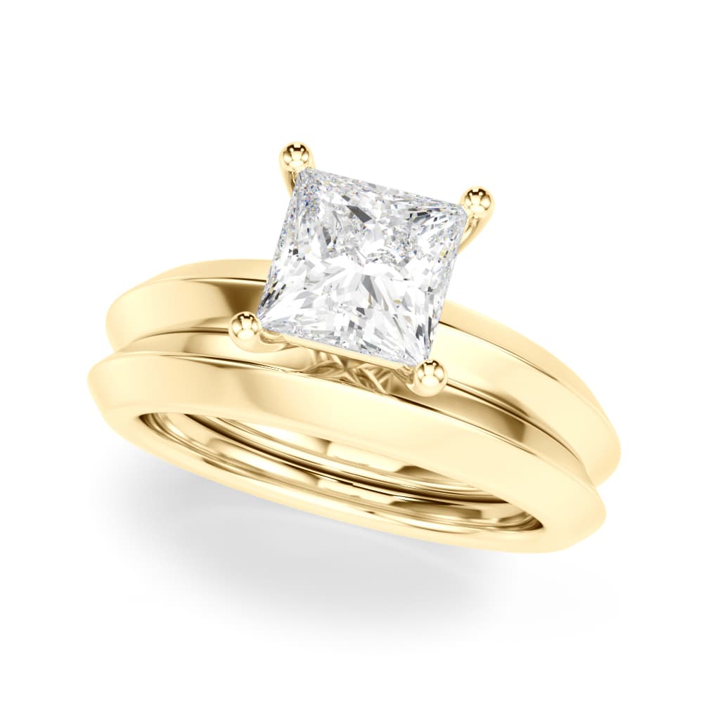 Solitaire Knife Edge Princess Cut Engagement Ring, style 51243, On hand view in yellow gold