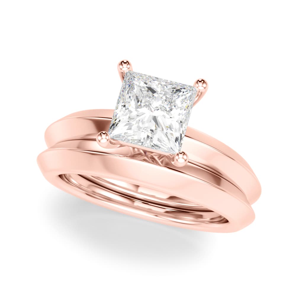 Solitaire Knife Edge Princess Cut Engagement Ring, style 51243, On hand view in rose gold