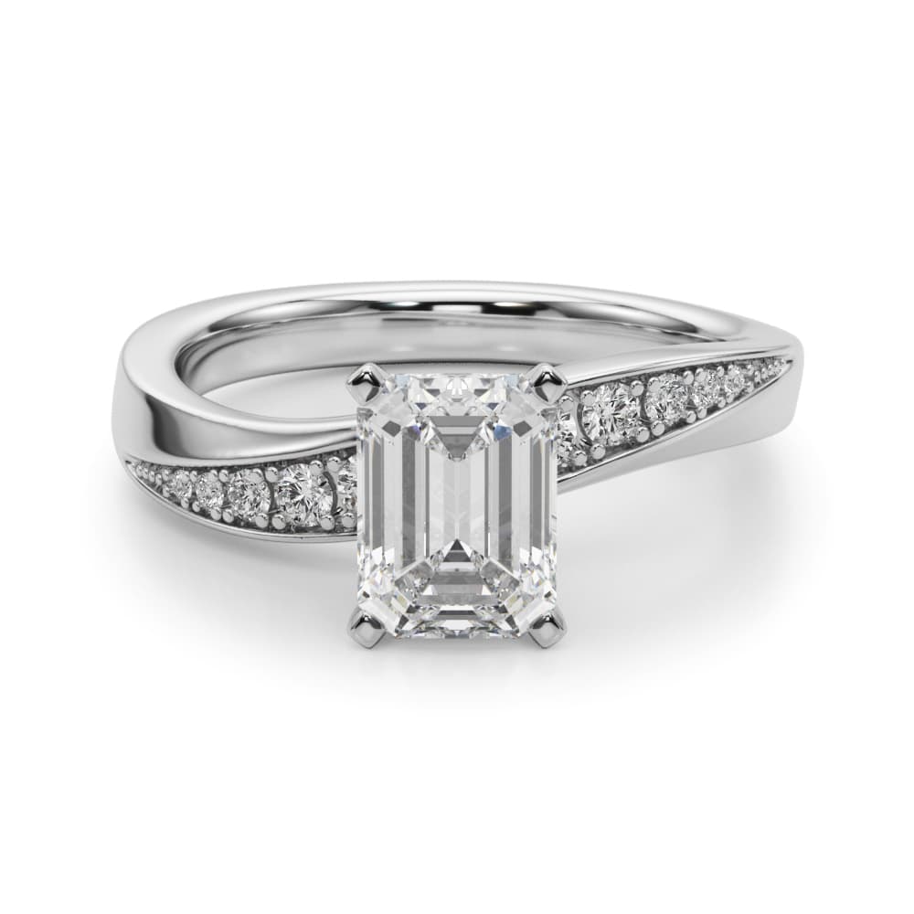 Contemporary Curved Engagement Ring, style 51246, Angle view in white gold or platinum