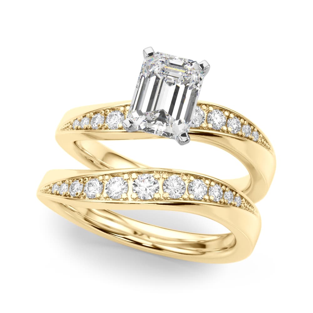 Contemporary Curved Engagement Ring, style 51246, On hand view in yellow gold