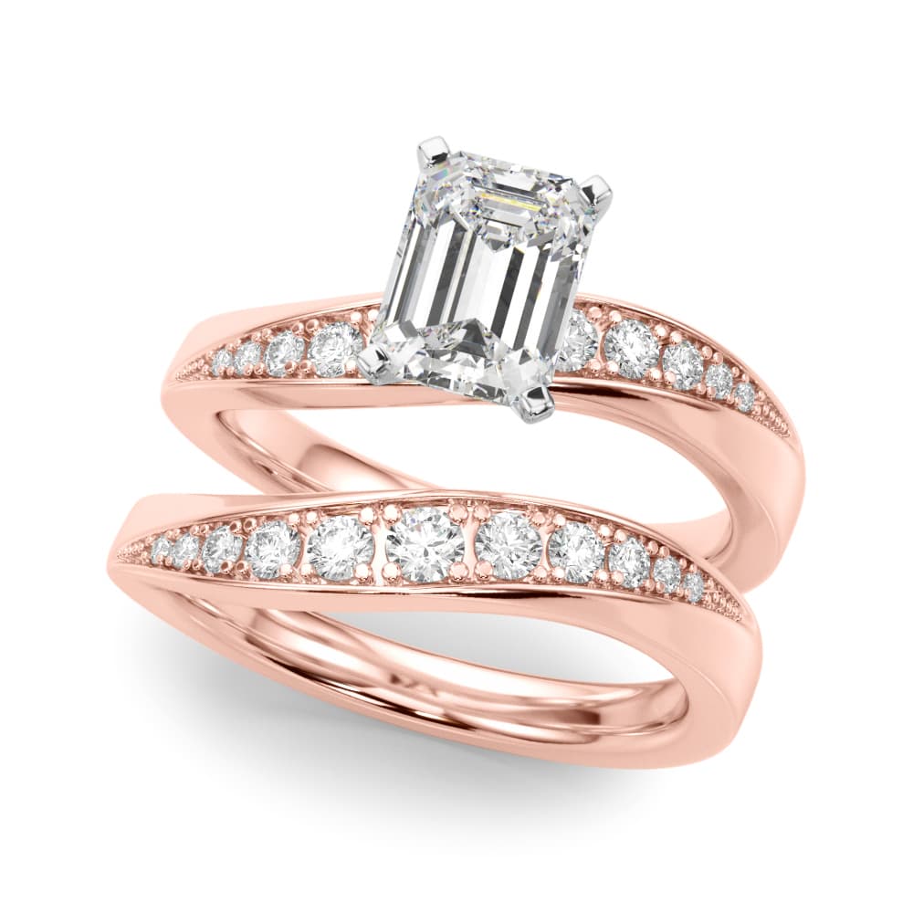Contemporary Curved Engagement Ring, style 51246, On hand view in rose gold