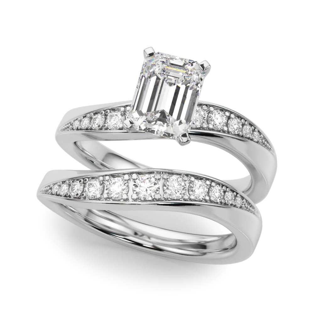 Contemporary Curved Engagement Ring, style 51246, On hand view in white gold or platinum