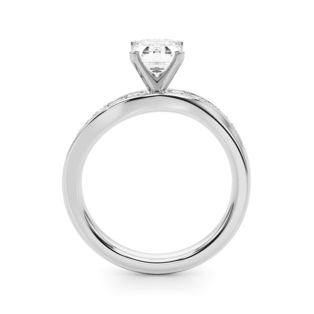 Contemporary Curved Engagement Ring, style 51246, Side view in white gold or platinum