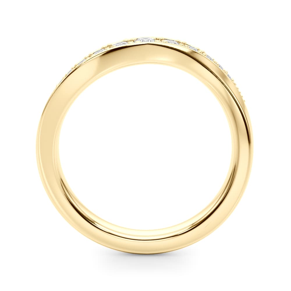 Contemporary Curved Wedding Band (1/4 ct. tw.), Side view in yellow gold