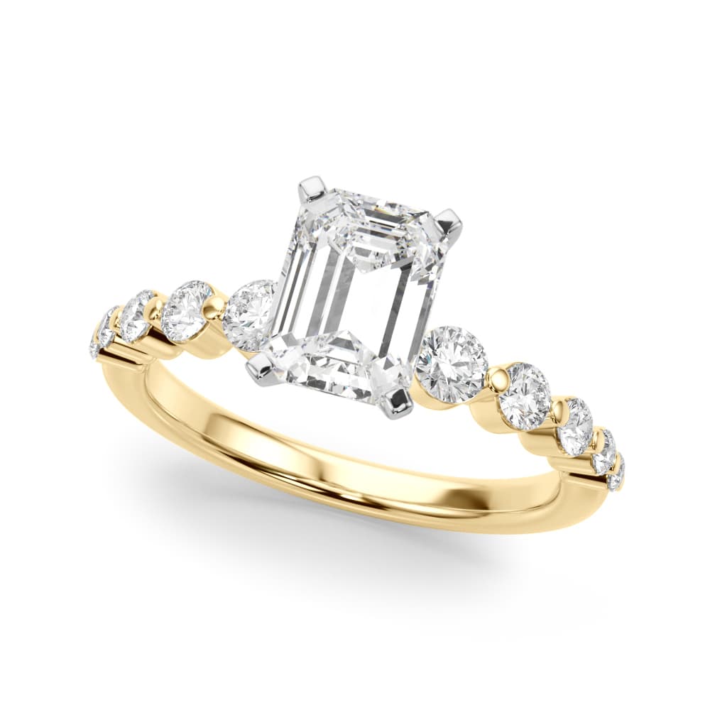 Single Row Single Shared Prong Engagement Ring, style 51247, Front view in yellow gold