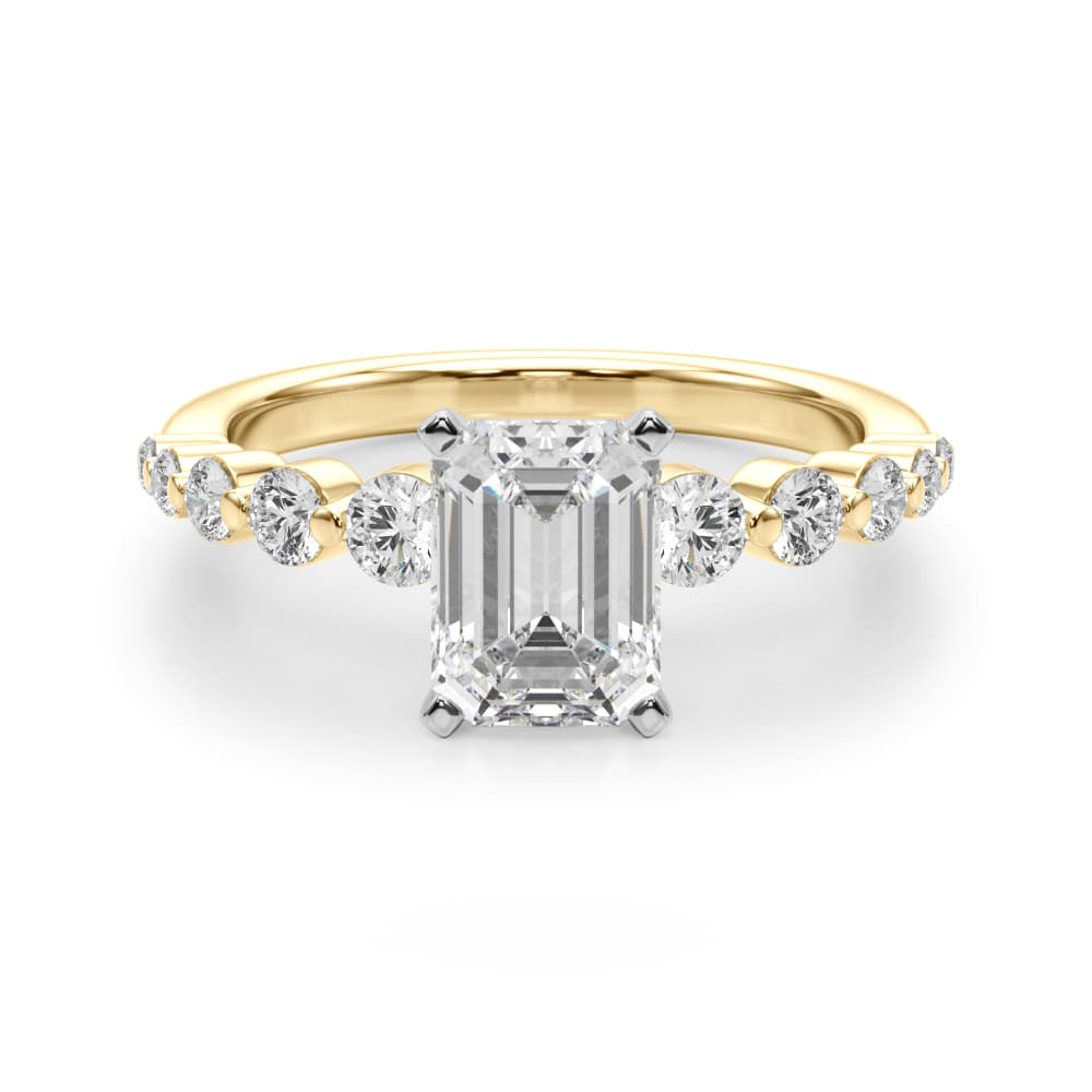 Single Row Single Shared Prong Engagement Ring, style 51247, Angle view in yellow gold