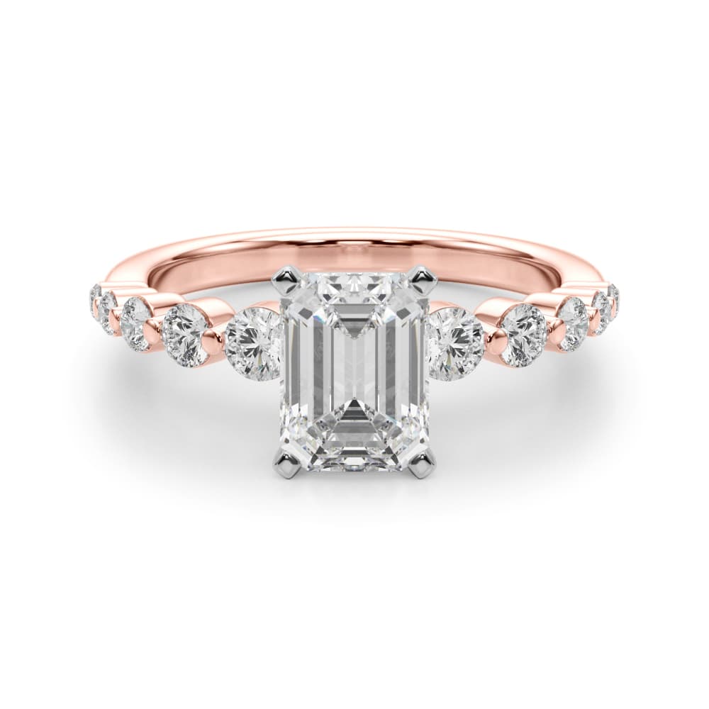 Single Row Single Shared Prong Engagement Ring, style 51247, Angle view in rose gold