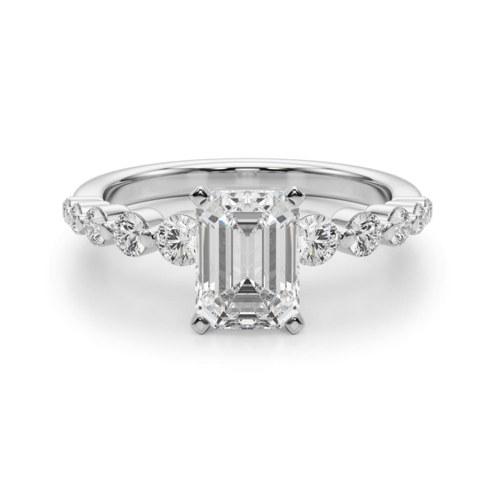 Single Row Single Shared Prong Engagement Ring, style 51247, Angle view in white gold or platinum