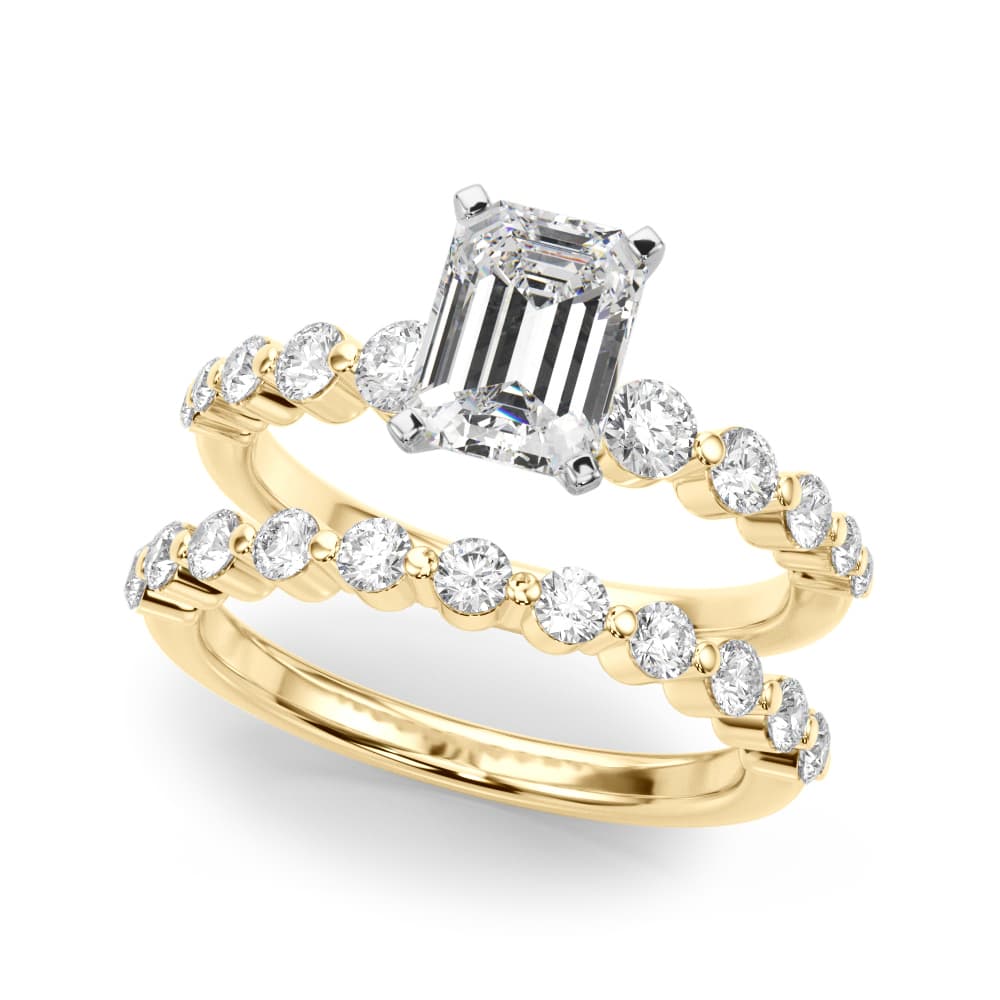 Single Row Single Shared Prong Engagement Ring, style 51247, On hand view in yellow gold
