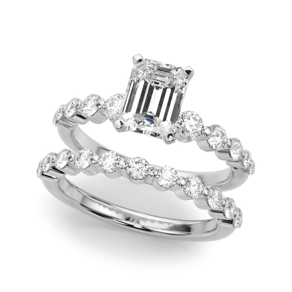 Single Row Single Shared Prong Engagement Ring, style 51247, On hand view in white gold or platinum