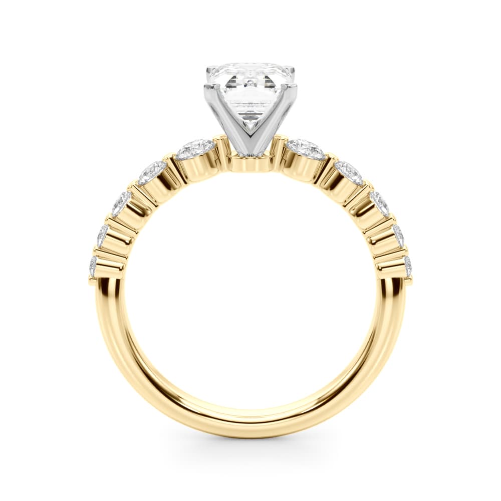 Single Row Single Shared Prong Engagement Ring, style 51247, Side view in yellow gold