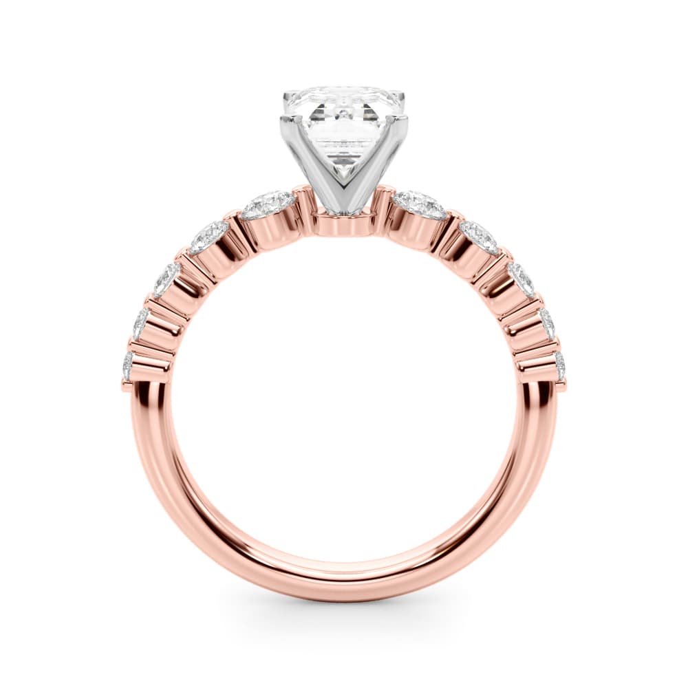 Single Row Single Shared Prong Engagement Ring, style 51247, Side view in rose gold
