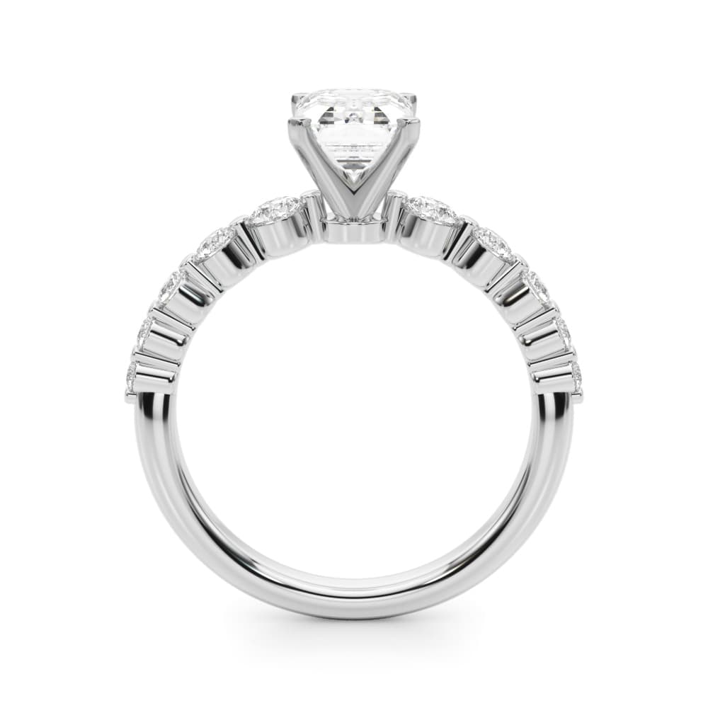 Single Row Single Shared Prong Engagement Ring, style 51247, Side view in white gold or platinum